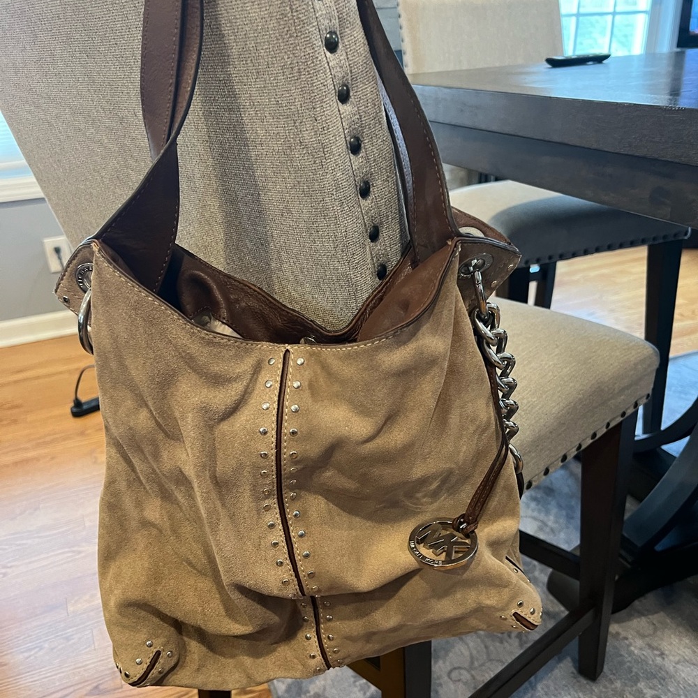 Michael Kors beige suede shoulder bag